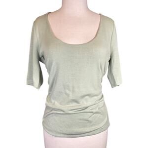 Rebecca Taylor Ruched Scoop Neck Tee XL Sage Green Short Sleeve Stretch NWT $125